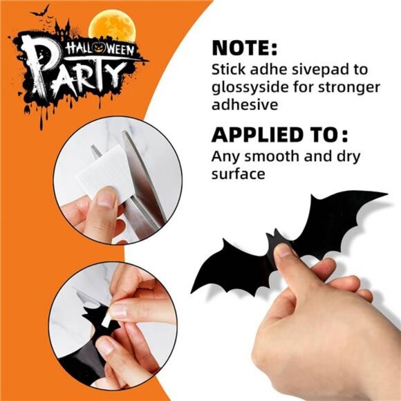 Bats Wall Decor 120PCS Halloween Decoration Bats Realistic PVC 3D Black Scary - Picture 5 of 7